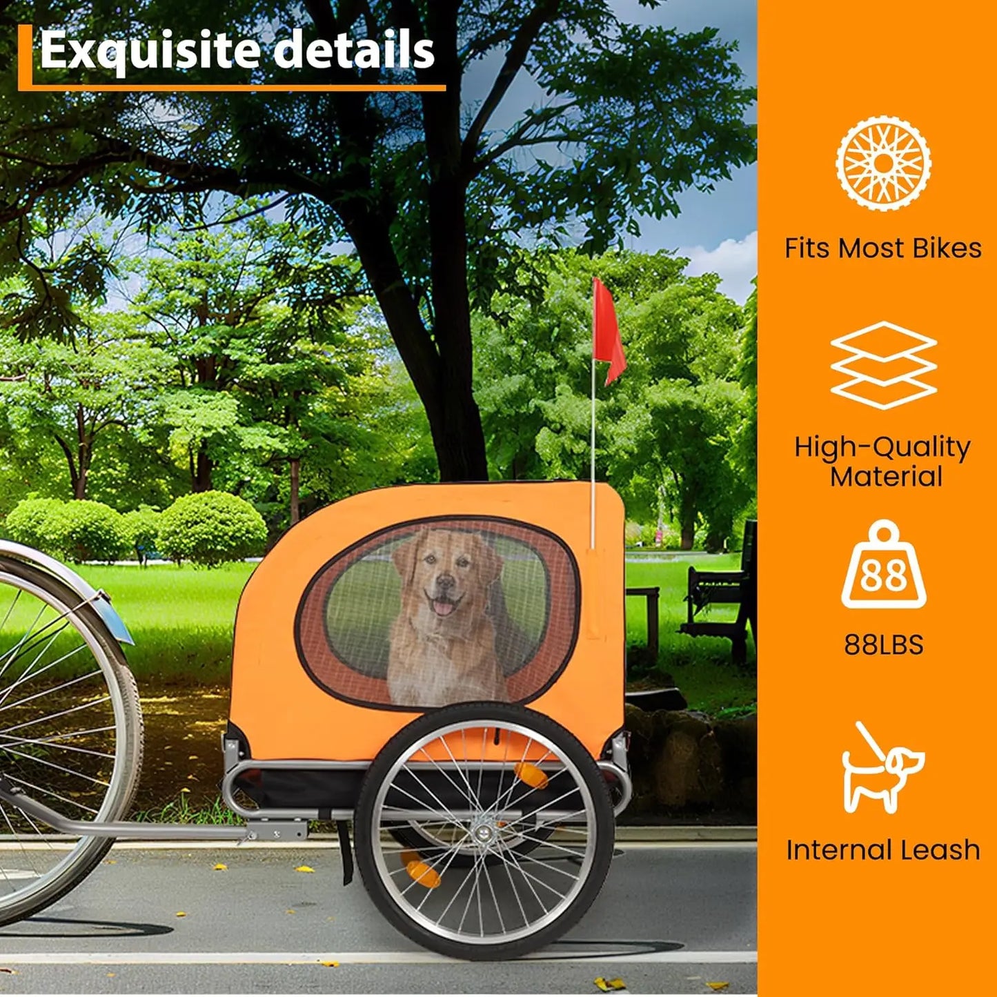 Twister.Ck Large Dog Bike Trailer 88Lbs Capacity Foldable Pet Carrier