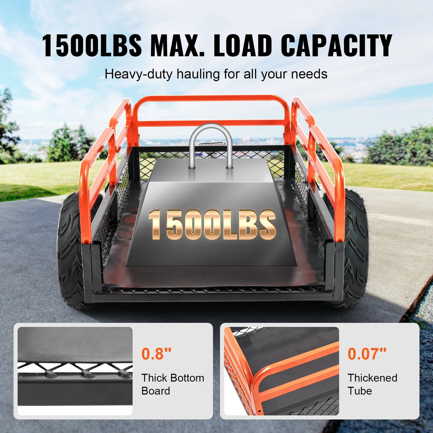 SucceBuy Heavy Duty Steel ATV Dump Trailer Tow Behind Cart With Removable Sides