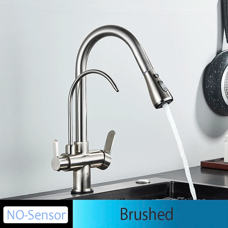 Onyzpily Deck Mounted Brass Dual Handle Kitchen Faucet