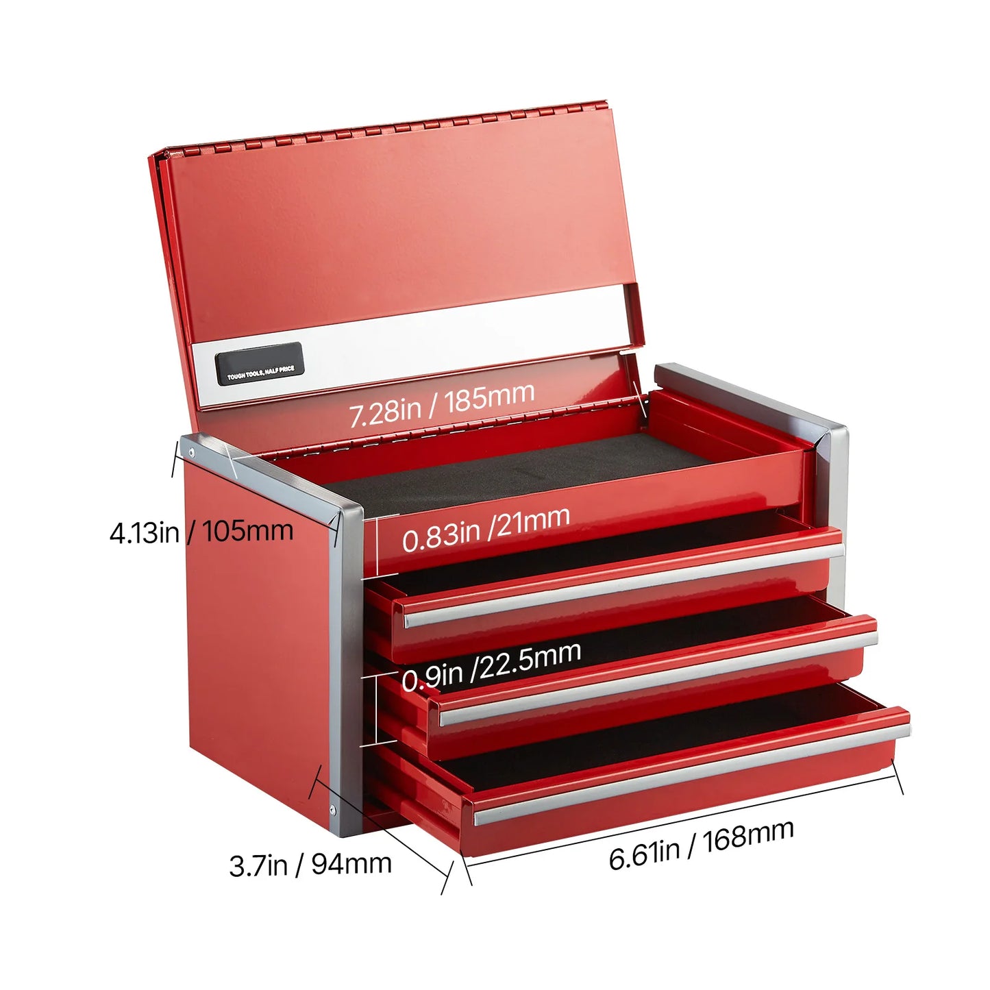 SucceBuy 3-Drawer Metal Tool Box With Ball Bearing Powder Coated