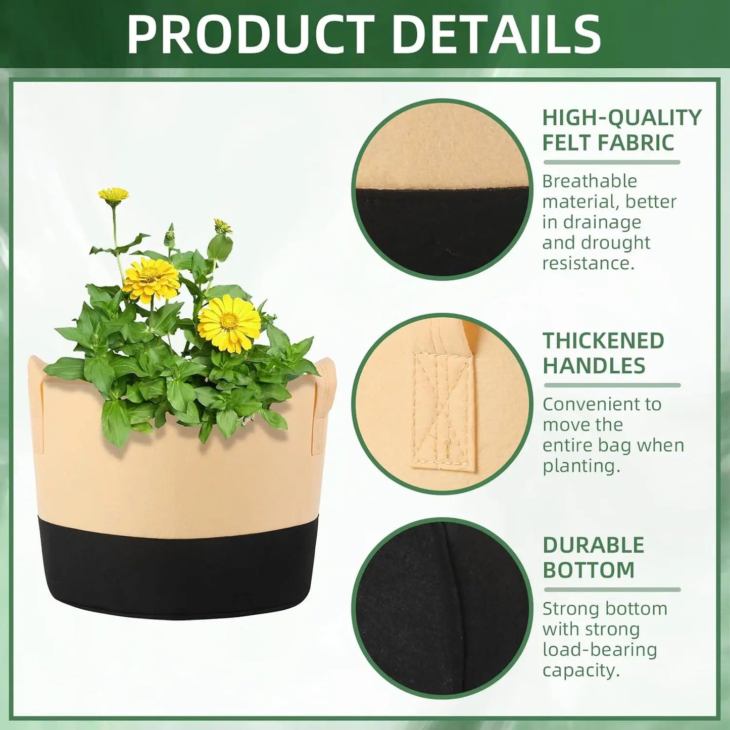 Set Of 12 Fabric Grow Bags With Handles For Plants