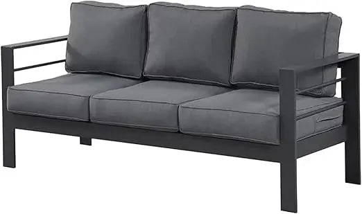 Aluminum Outdoor Patio Sofa, 3-Seat All-Weather Couch With Cushions