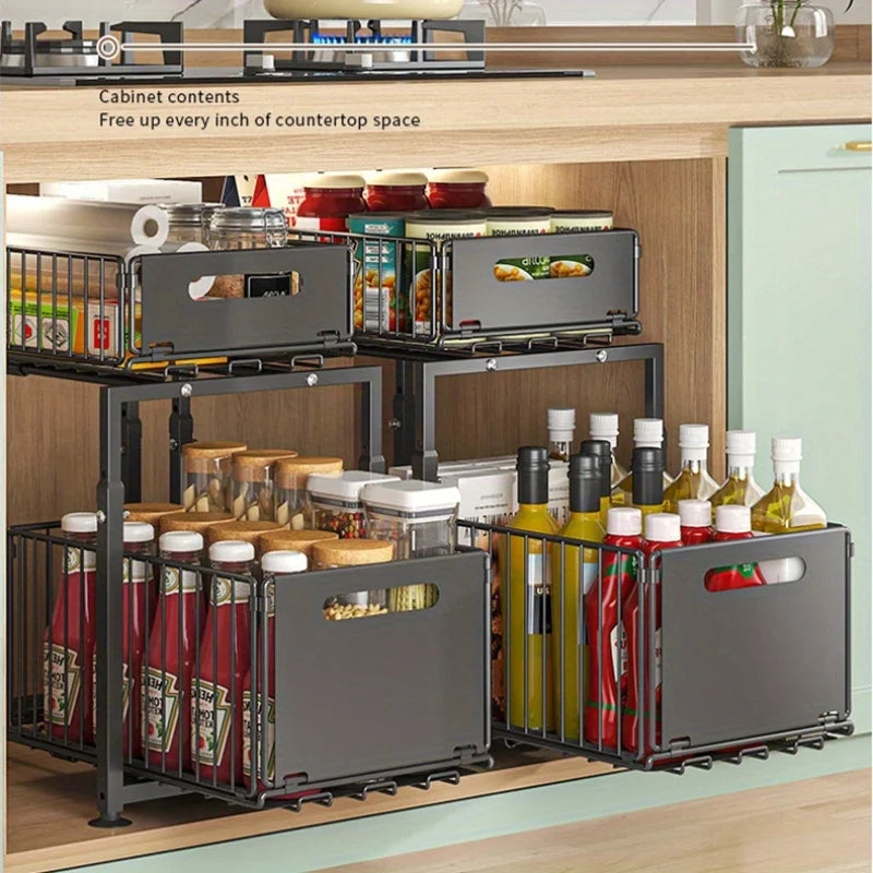AEHOME 2 Tier Slide Out Cabinet Organizer Under Sink Storage Shelf