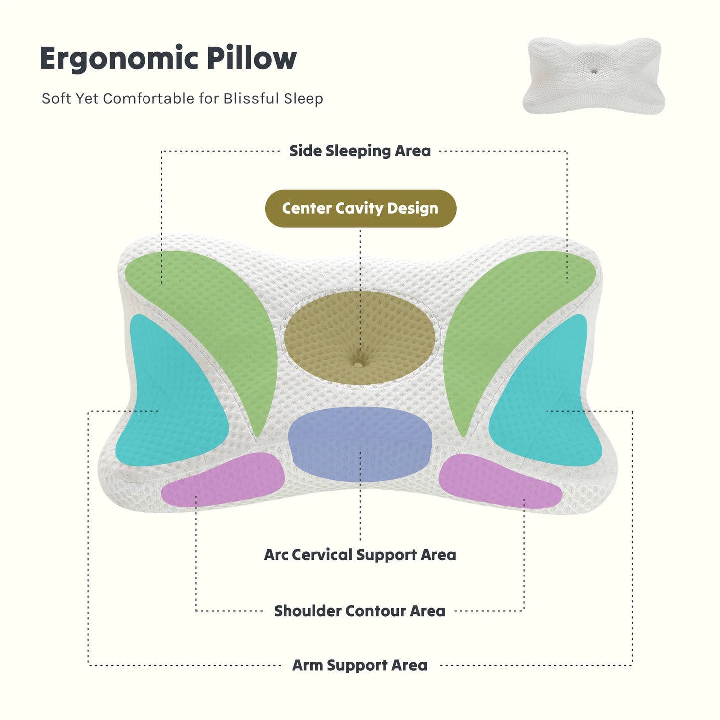 JHK Ergonomic Cervical Contour Pillow Memory Foam With Cooling Pillowcase
