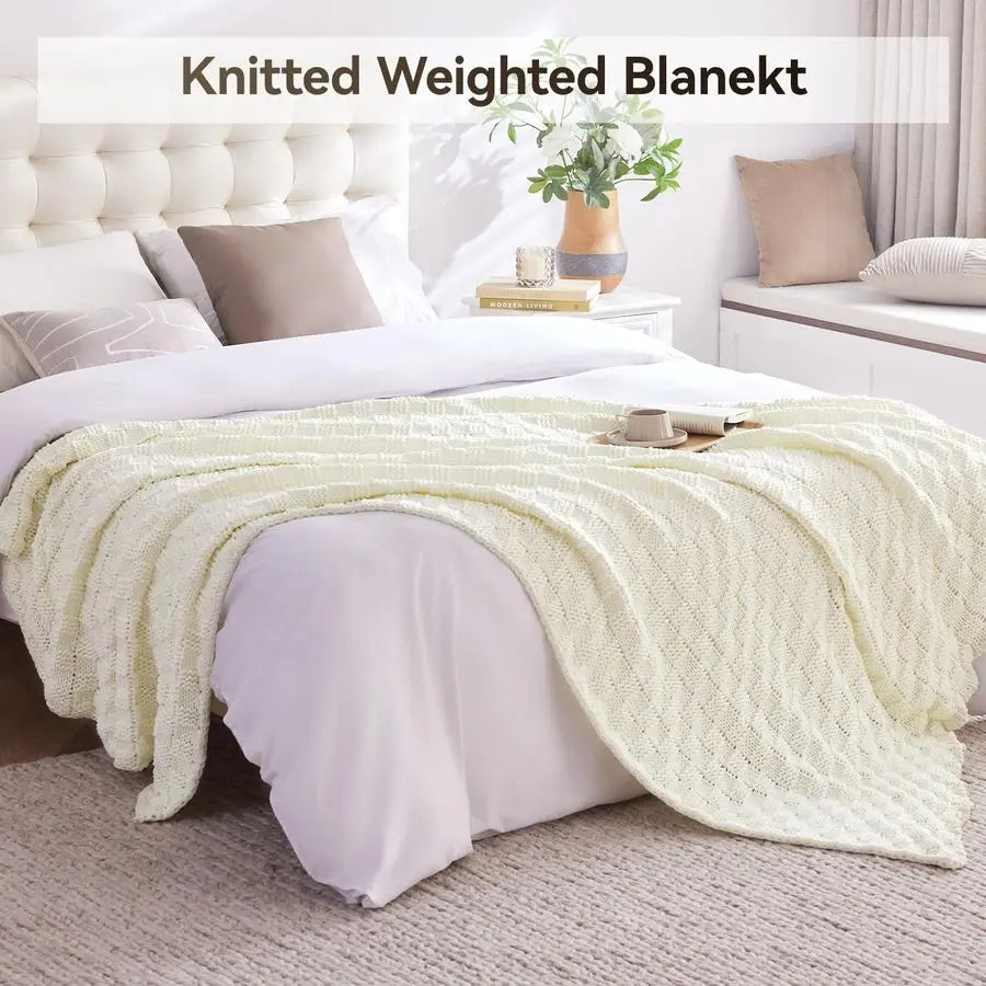 Breathable Chunky Knit Weighted Blanket For Adults No Beads