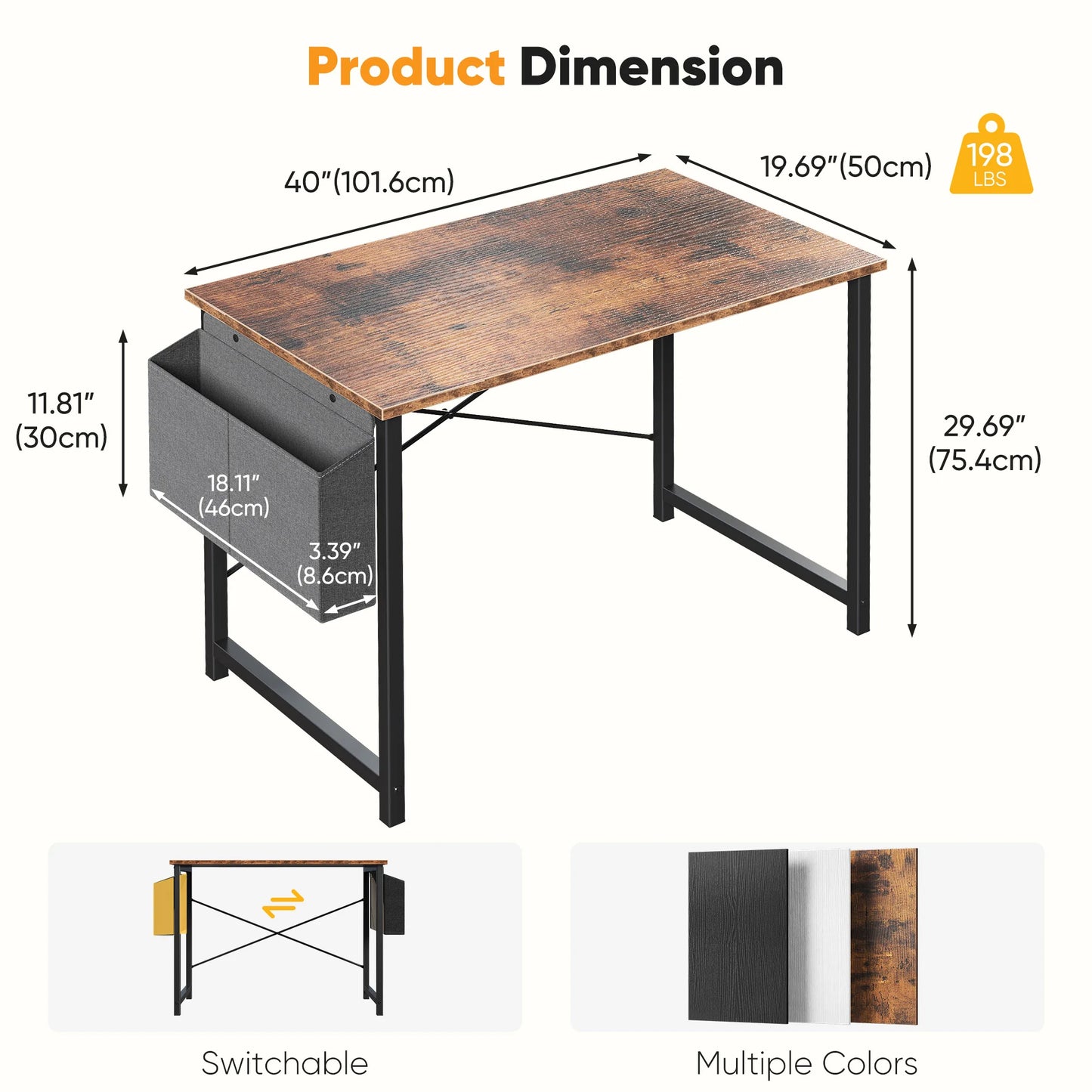 JHK Adjustable Computer Desk With Storage Bag Metal Frame Wood Top Assembly