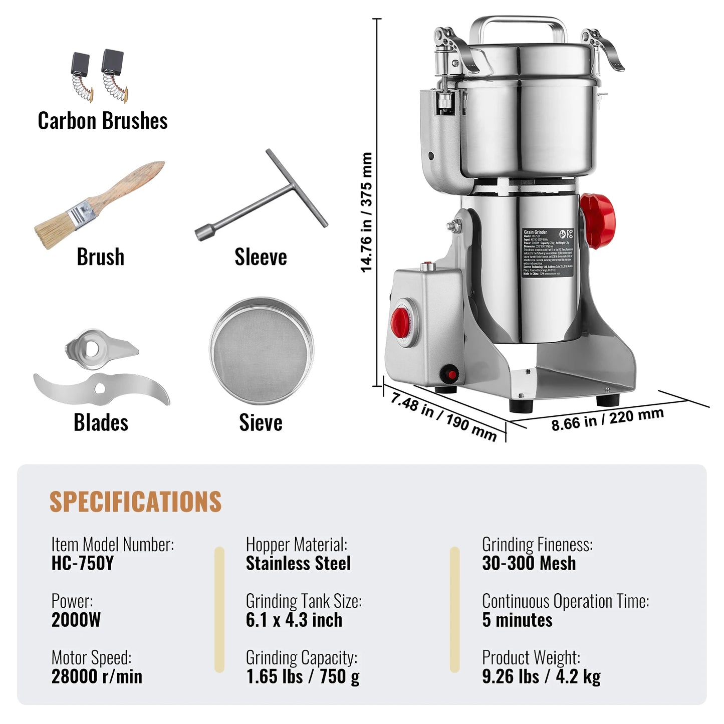 SucceBuy Electric Grain Mill Grinder 150-2500g For Dry Herbs