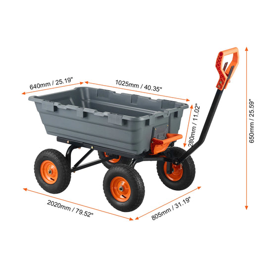 SucceBuy 600 Lb Steel Frame Dump Cart With Two In One Convertible Handle
