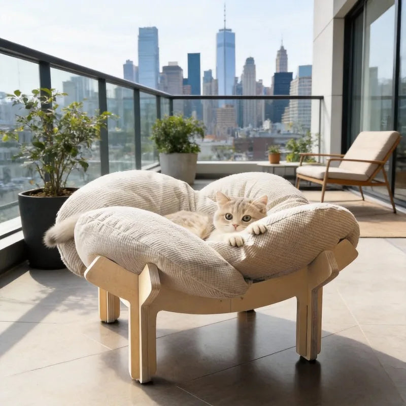 Wooden High Leg Cat Bed With Soft Cushion For Cats