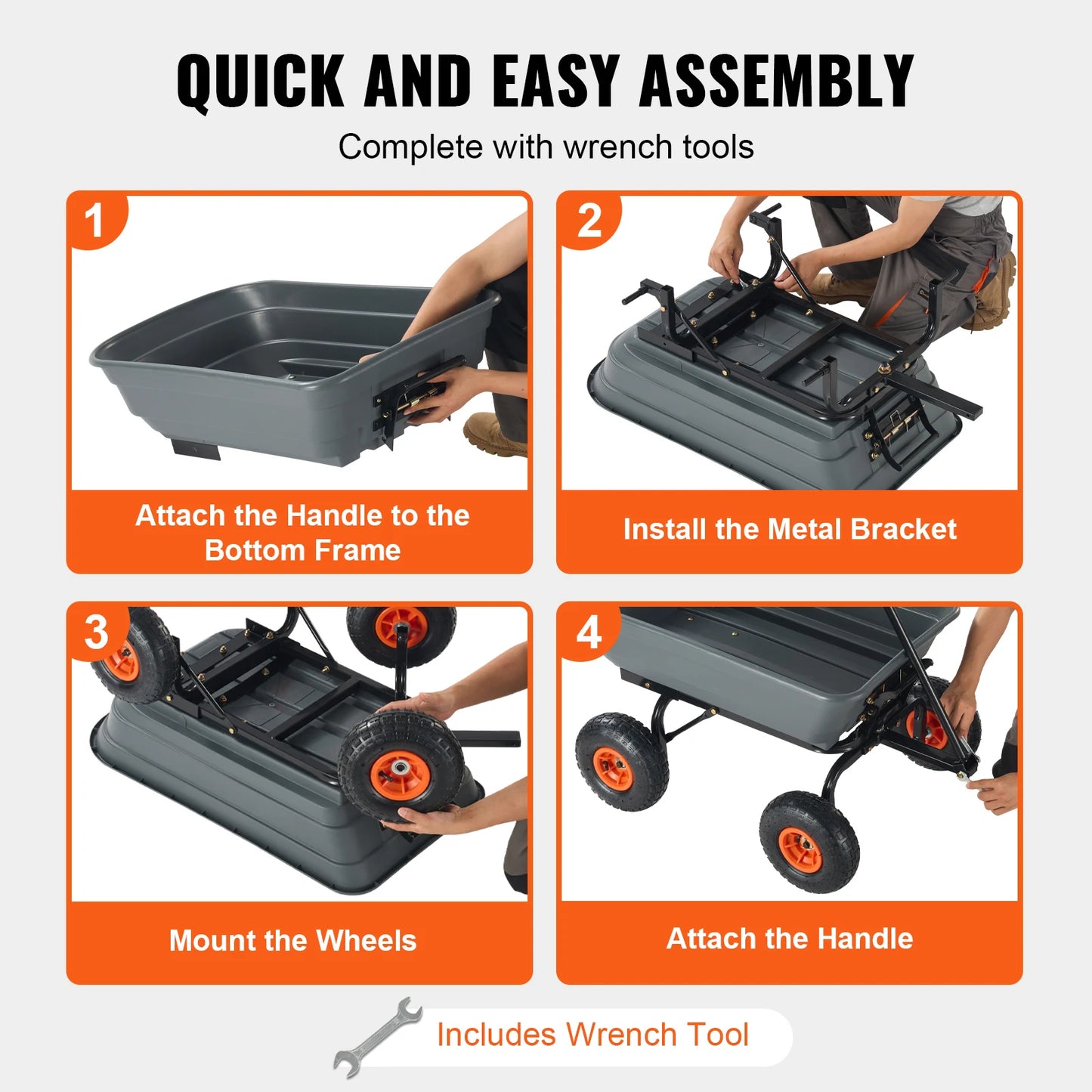 SucceBuy Dump Cart With 2 In 1 Handle For Transport