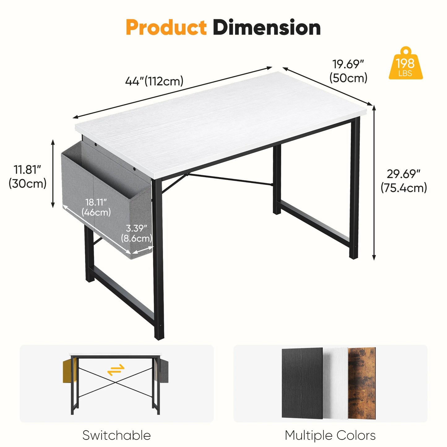 JHK Adjustable Computer Desk With Storage Bag Metal Frame Wood Top Assembly