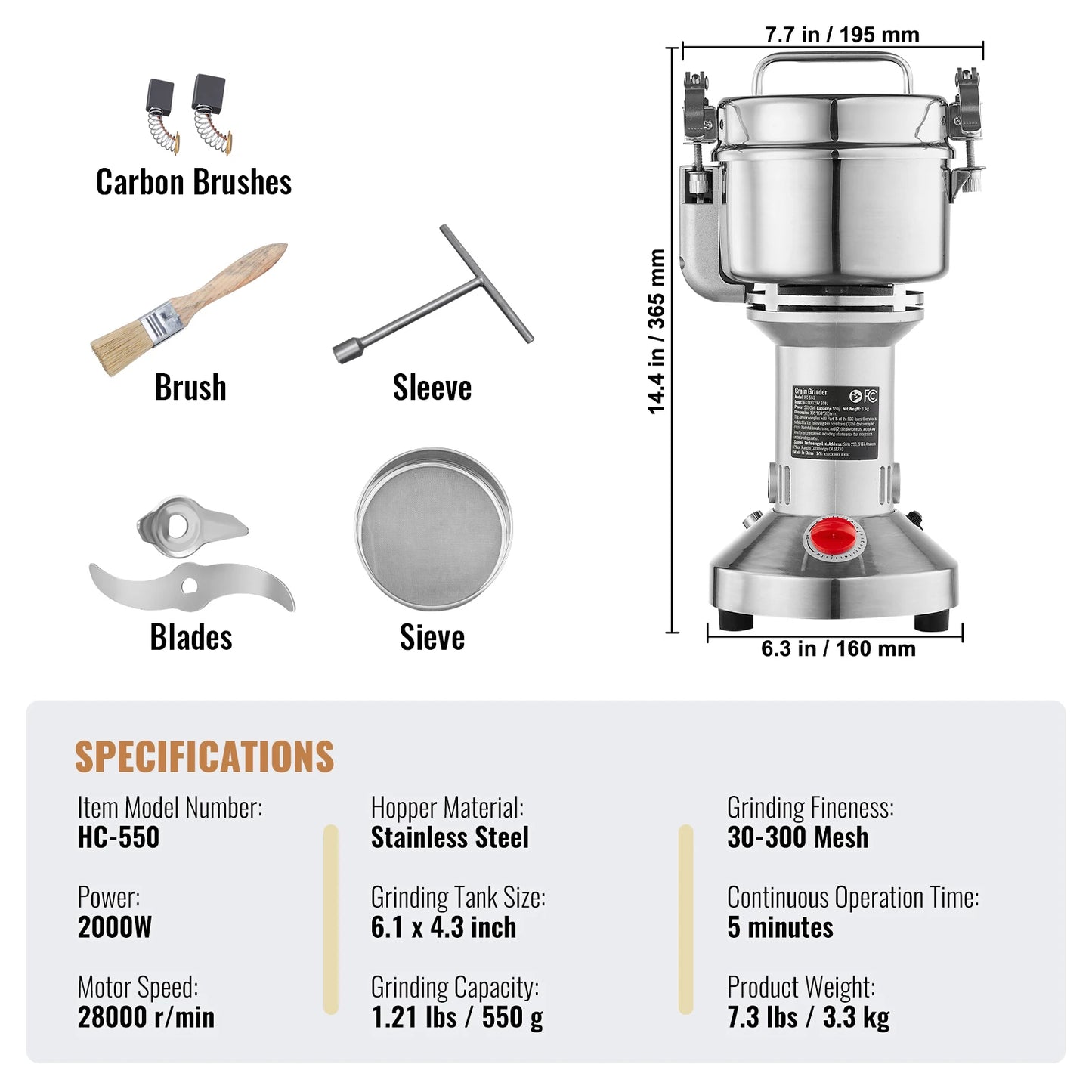 SucceBuy Electric Grain Mill Grinder 150-2500g For Dry Herbs