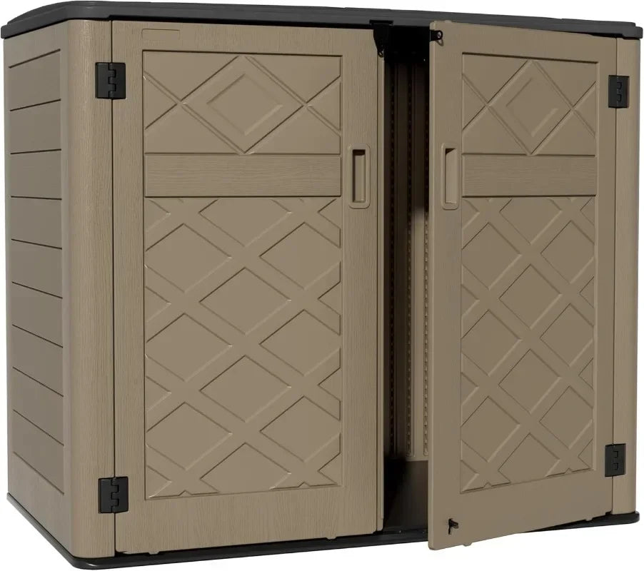 ZZM Large Outdoor Storage Shed, 48 Cu Ft Resin Versatile Storage Cabinet for Patio Accessories, Trash Cans &Garden Tools,Durable