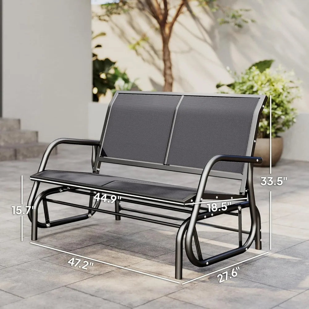 Outdoor Glider Bench With Powder Coated Steel Frame For Backyard
