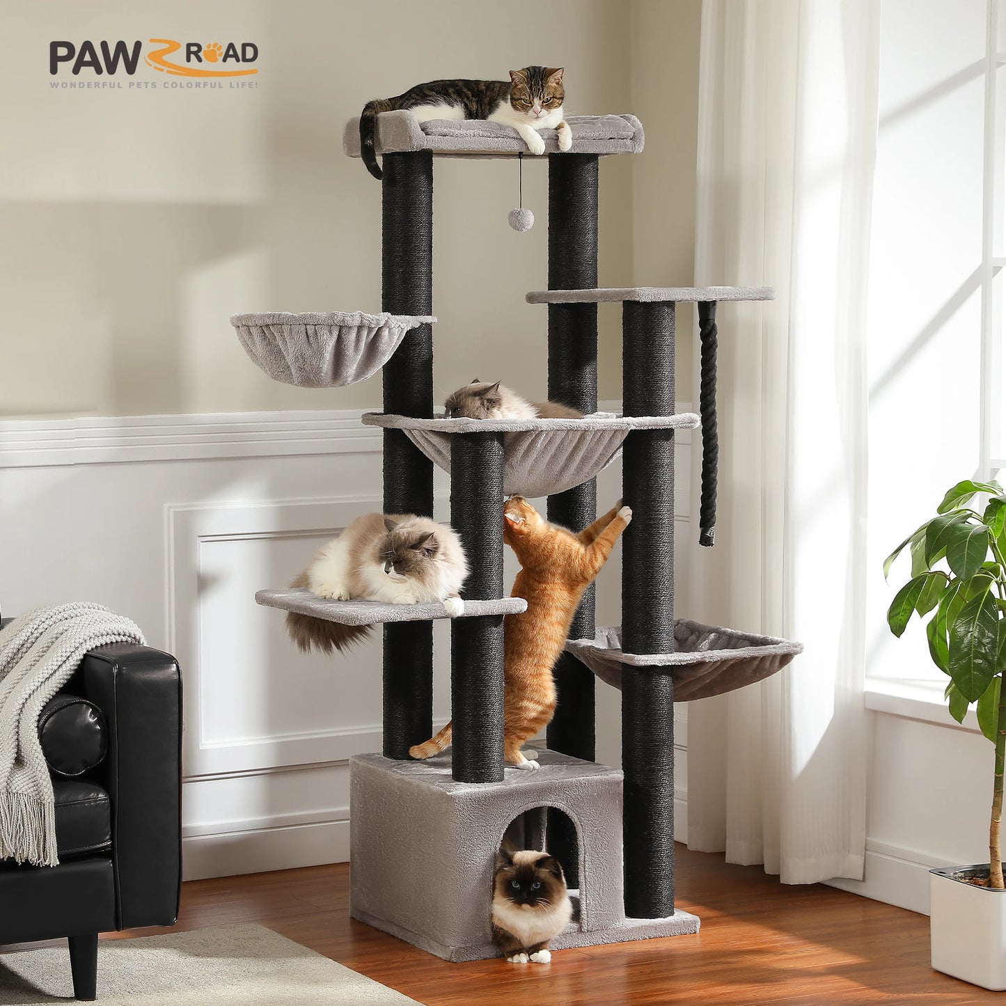 PAWZ Road Large Cat Tree Tower With Hammock And Levels