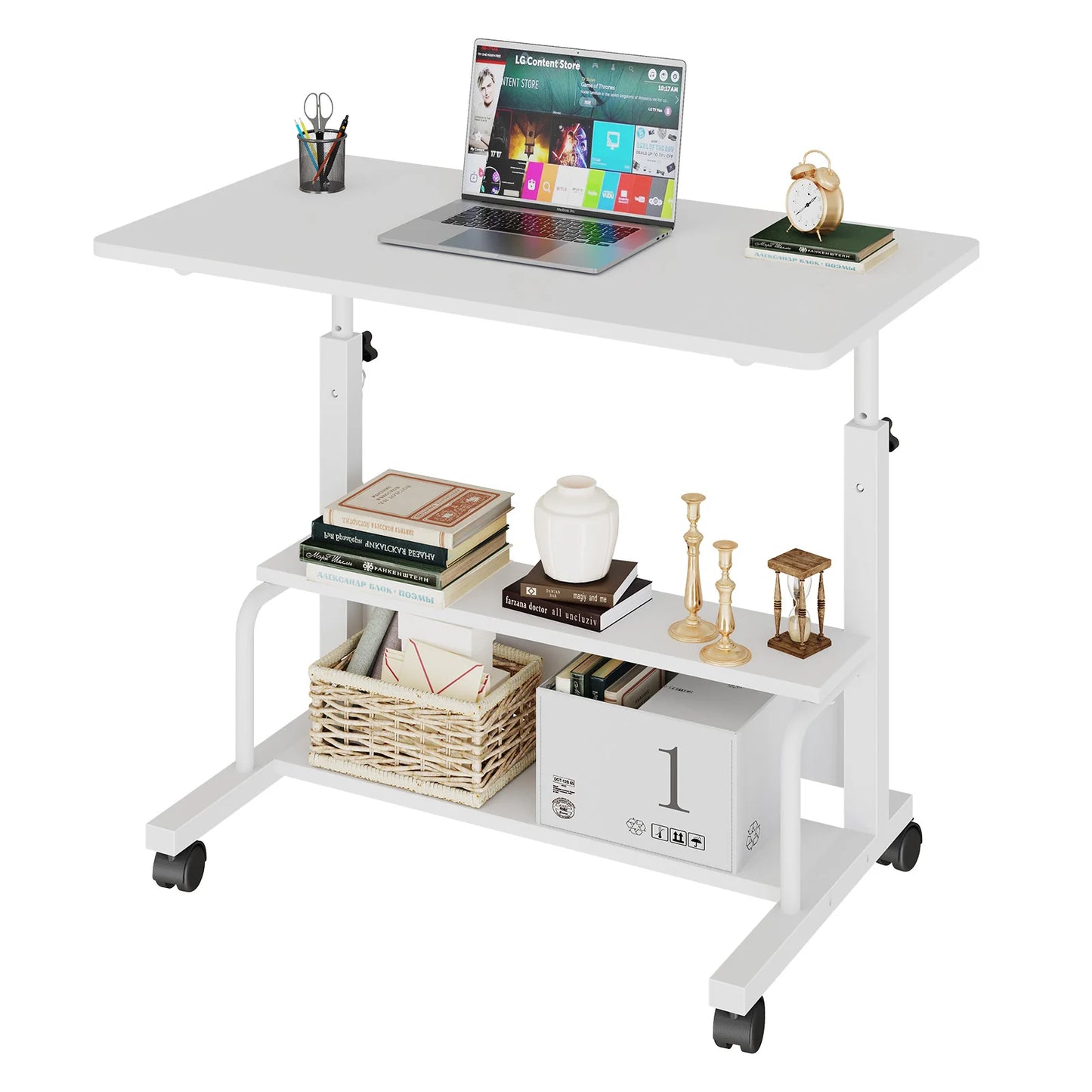 JHK Adjustable Height Mobile Standing Desk With Locking Wheels