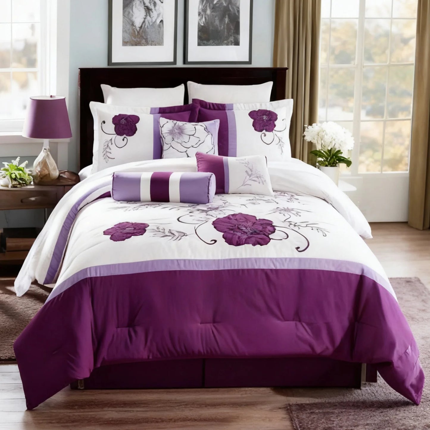 Sandra Floral Microfiber Comforter Set Queen Size Bedding