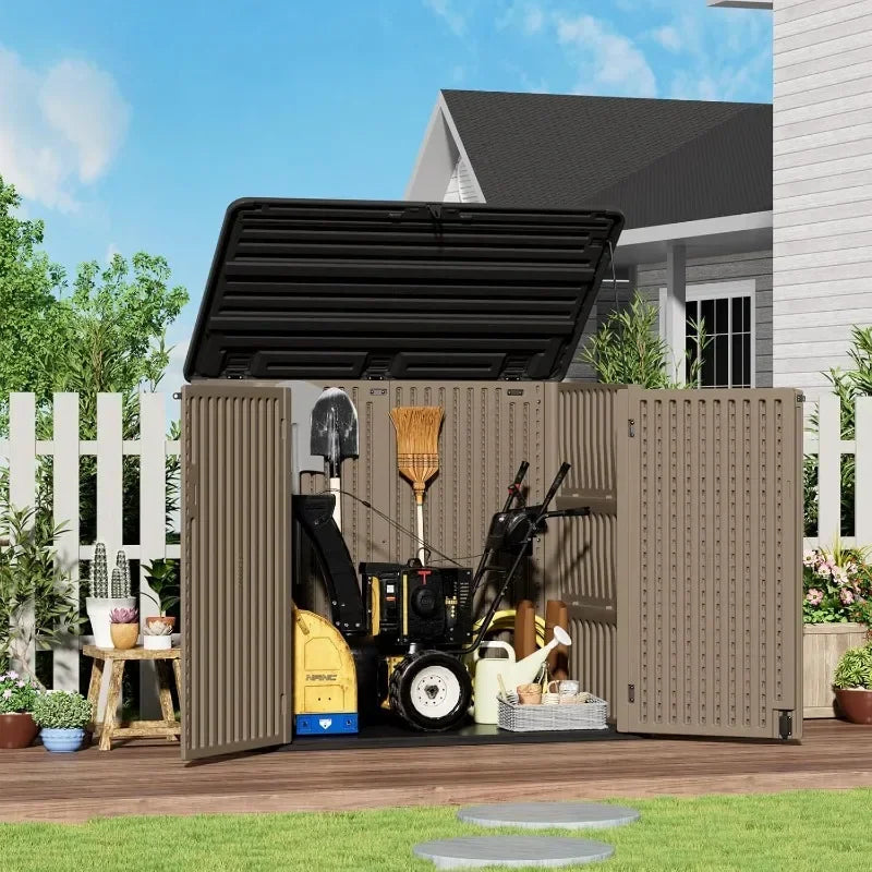 ZZM Large Outdoor Storage Shed, 48 Cu Ft Resin Versatile Storage Cabinet for Patio Accessories, Trash Cans &Garden Tools,Durable