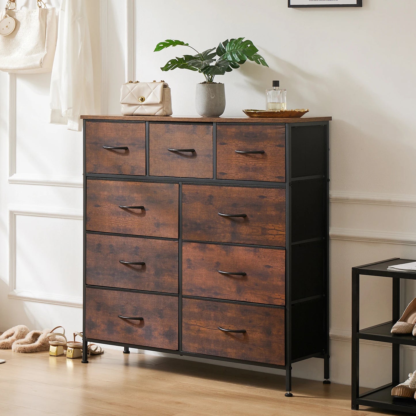 JHK 9 Drawer Fabric Storage Dresser Wardrobe Tall Chest
