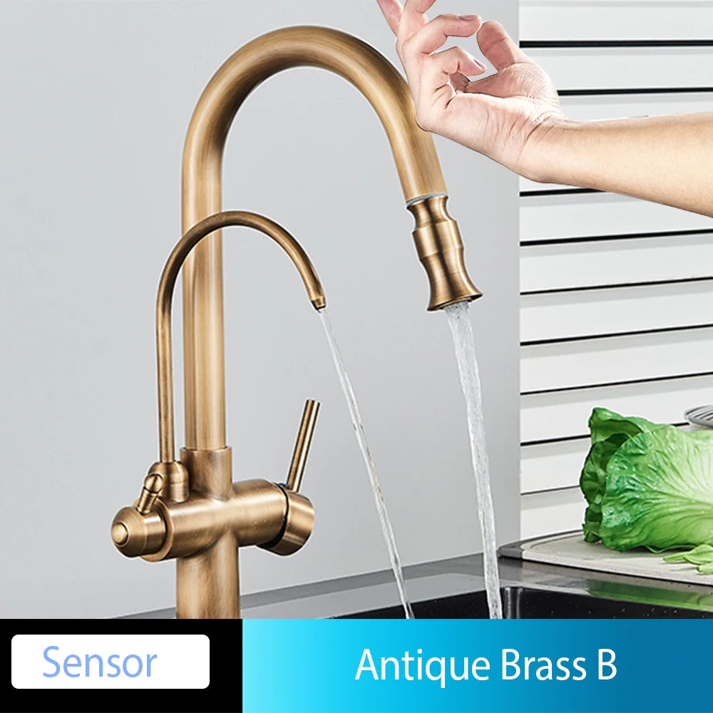 Onyzpily Deck Mounted Brass Dual Handle Kitchen Faucet