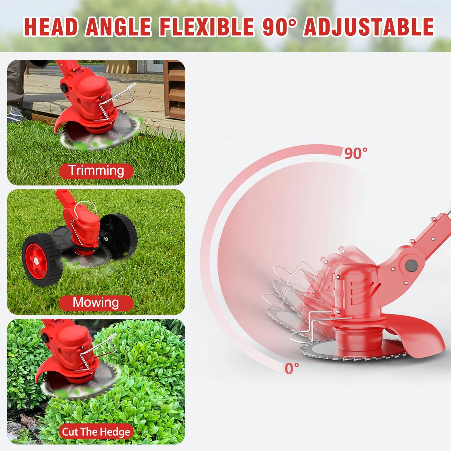 3-In-1 Cordless Grass Trimmer With Wheels Battery Included