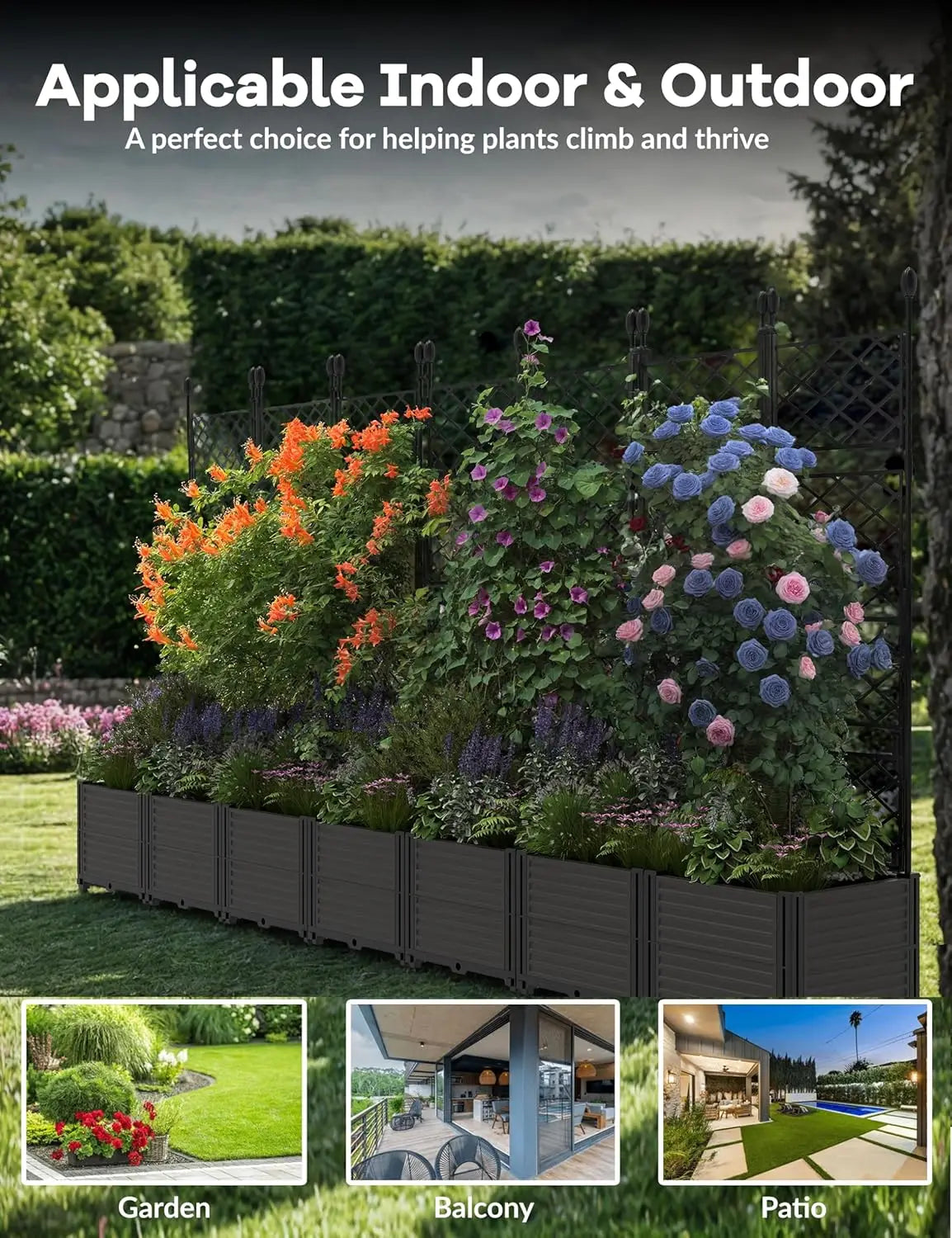 Twister.Ck Plastic Planter Box With Trellis Rack And Drainage