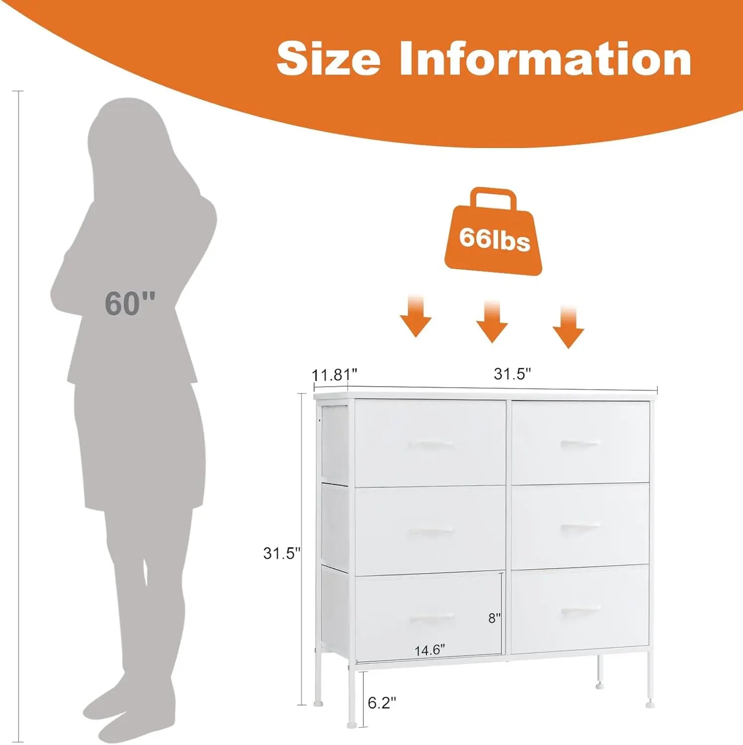 JHK 6 Drawer Fabric Nightstand Bedroom Bedside Table With Storage