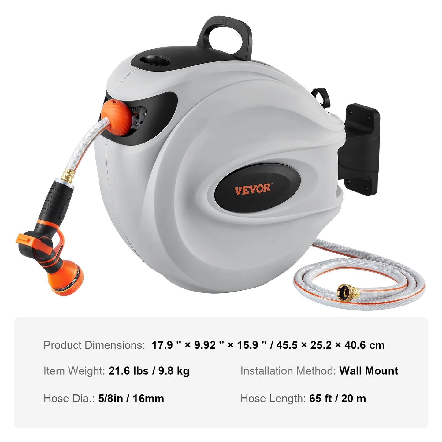Succebuy Wall Mounted Retractable Garden Hose Reel With Automatic Rewind And Nozzle