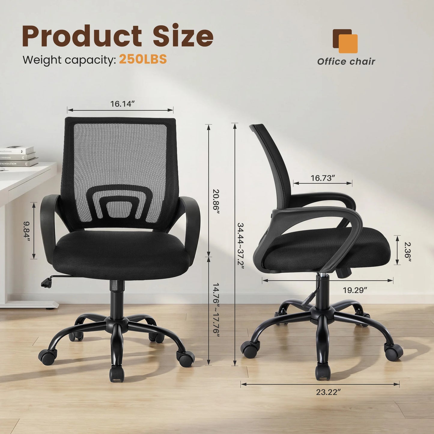JHK Ergonomic Fixed Armrest Office Chair With Lumbar Support Rocking