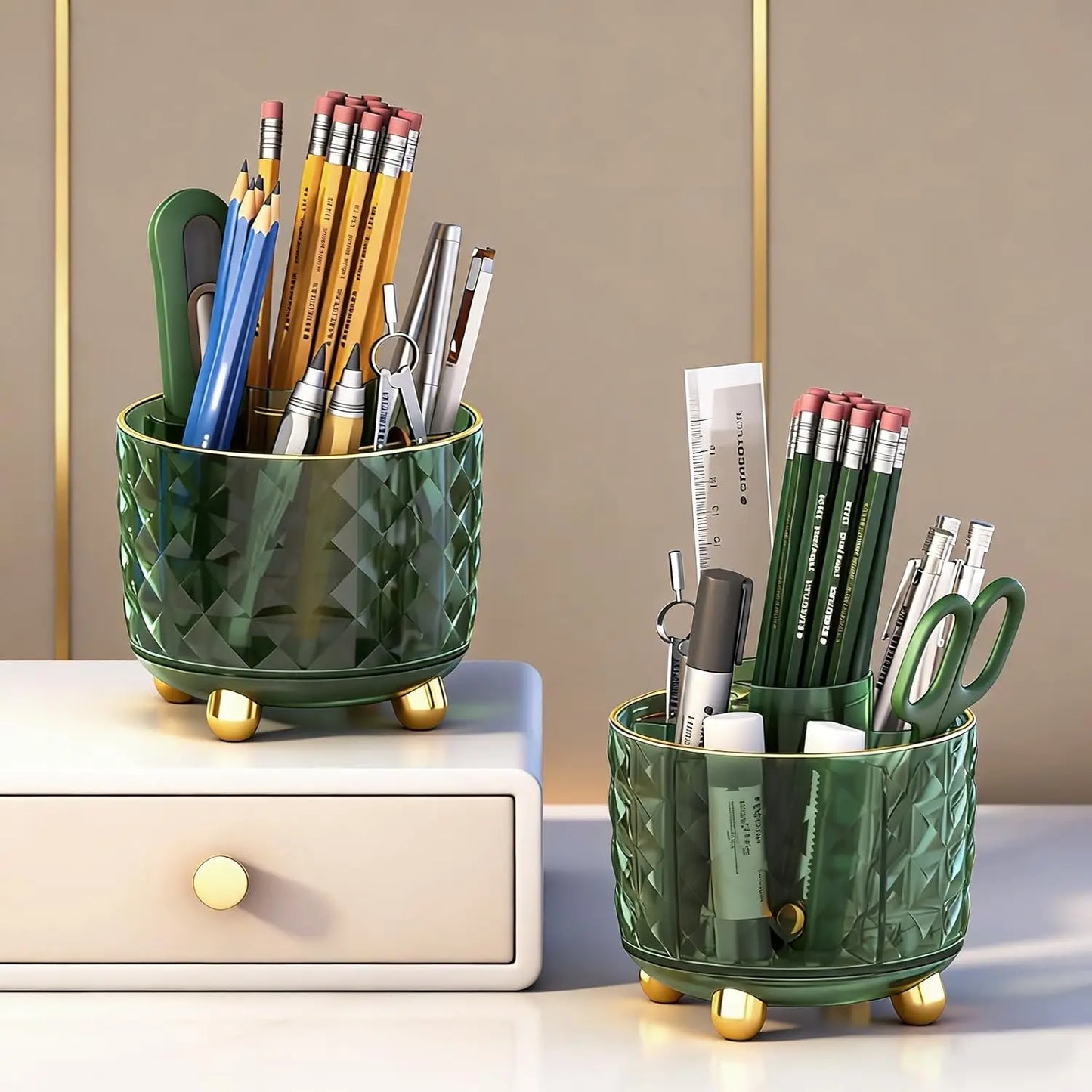 Rotating Desk Pen Holder With Six Compartments For Desktop