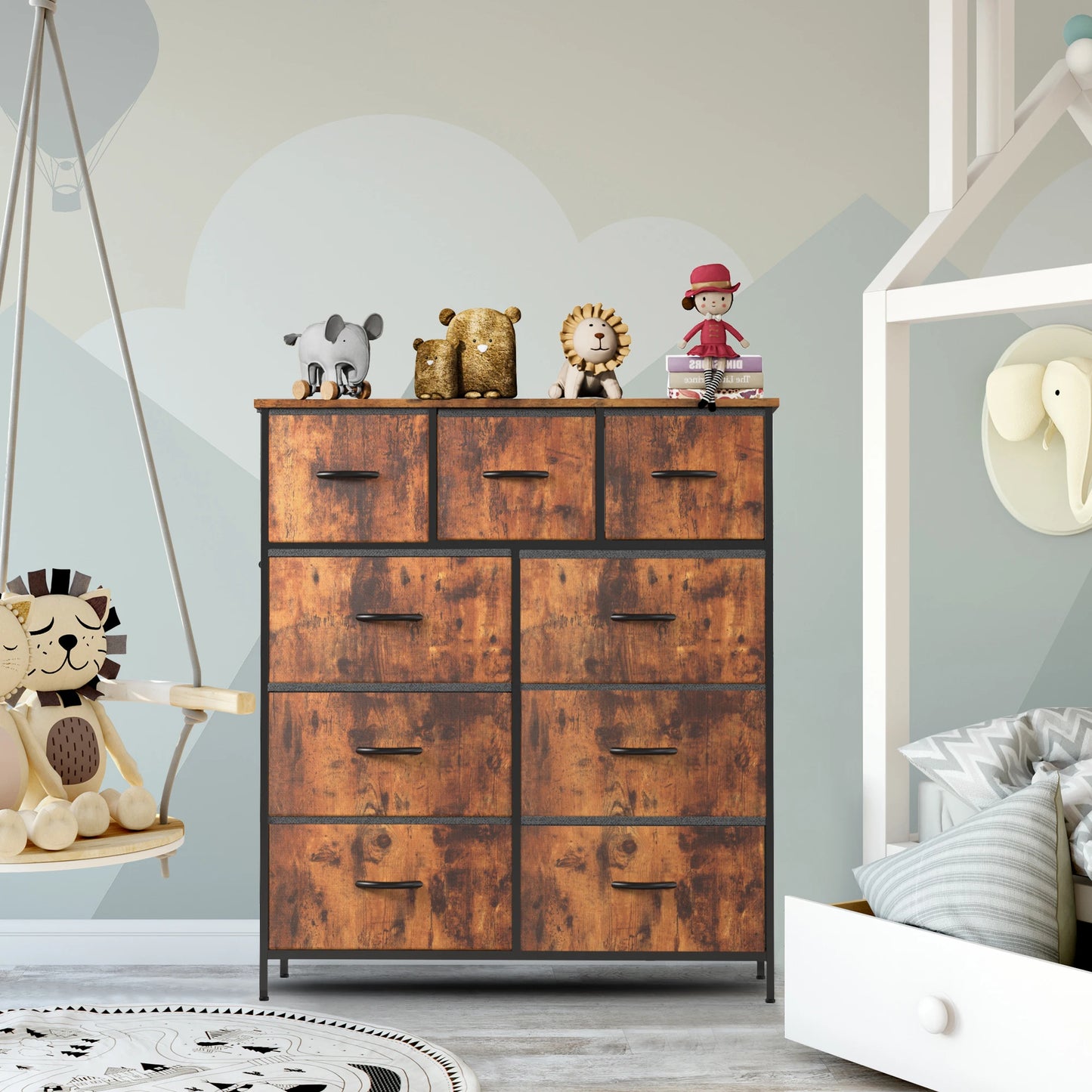 JHK Bedroom Dresser With 9 Fabric Storage Drawers Wardrobe