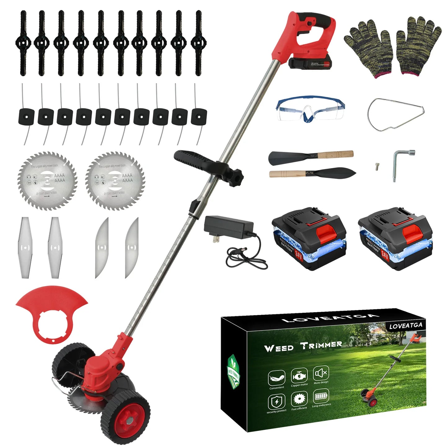 21V Cordless 3-In-1 Grass Trimmer Edger Mower With 2x2.0Ah Batteries