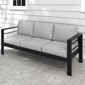 Aluminum Outdoor Patio Sofa, 3-Seat All-Weather Couch With Cushions