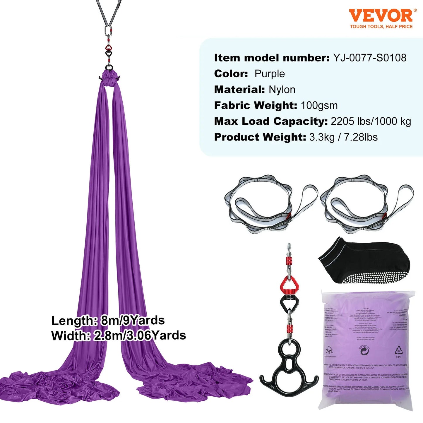 VEVOR Aerial Yoga Hammock Starter Kit With Silk Straps