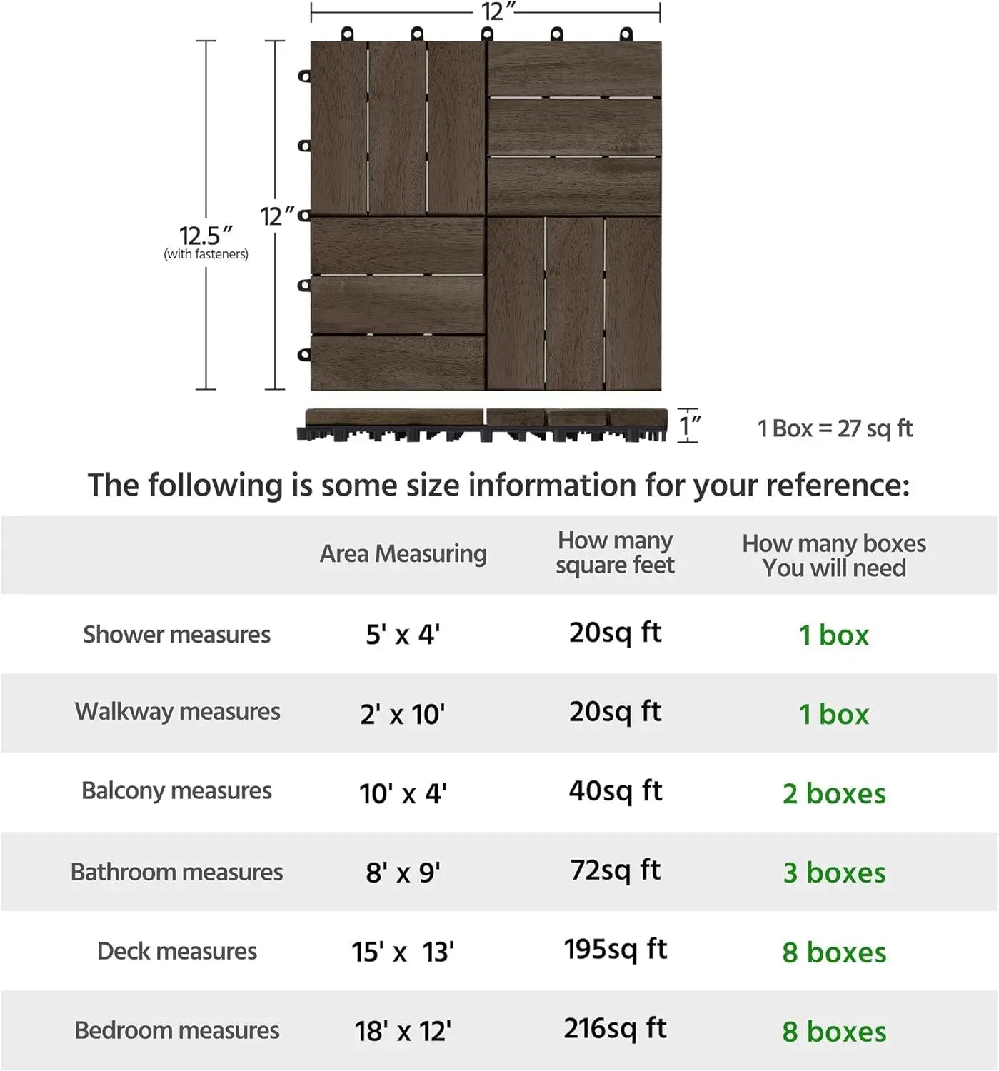 XMSJ Hardwood Interlocking Patio Deck Tiles Acacia Waterproof Wood