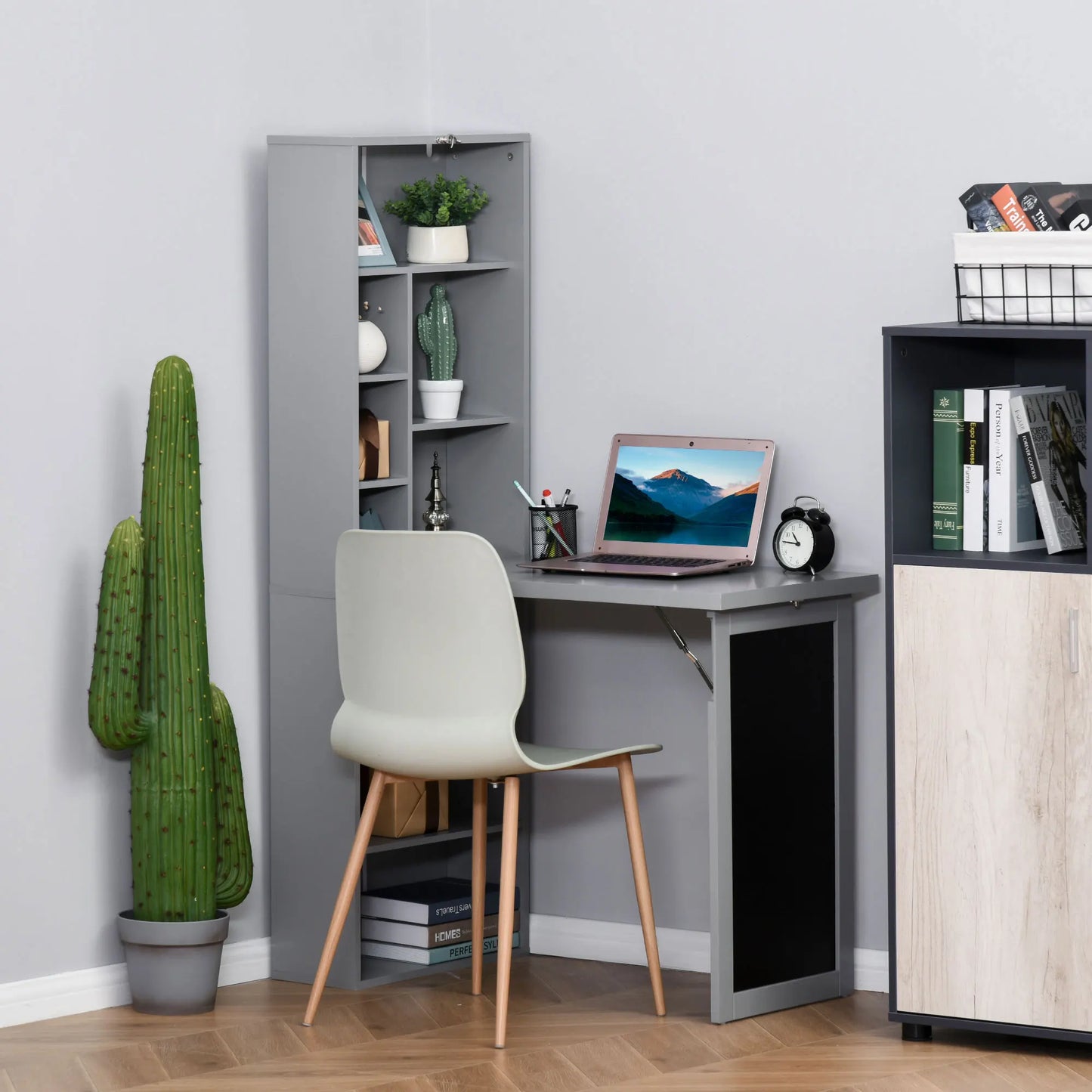 HOMCOM Fold Out Convertible Wall Mount Desk With Blackboard