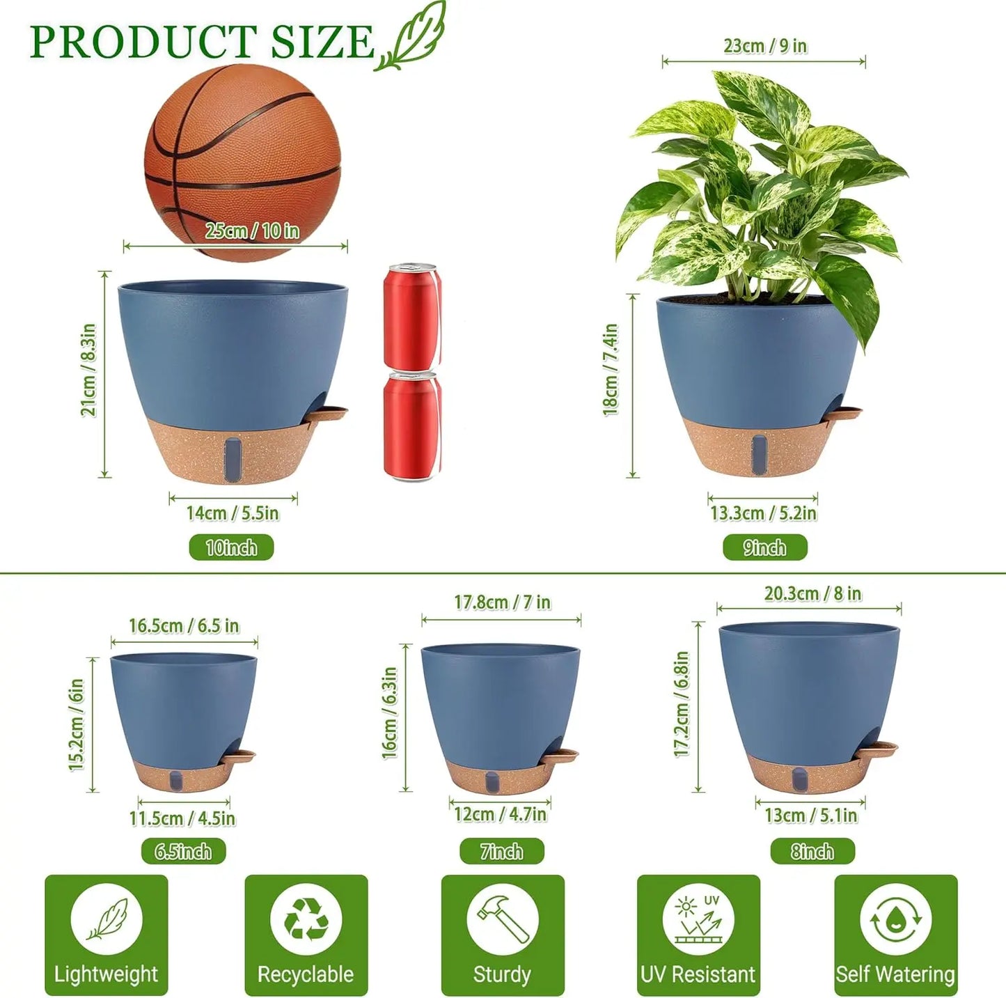 Self Watering Planter Set For Indoor Outdoor Plants With Drainage