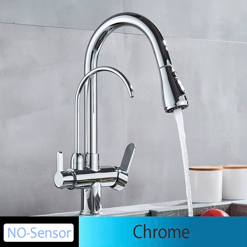Onyzpily Deck Mounted Brass Dual Handle Kitchen Faucet