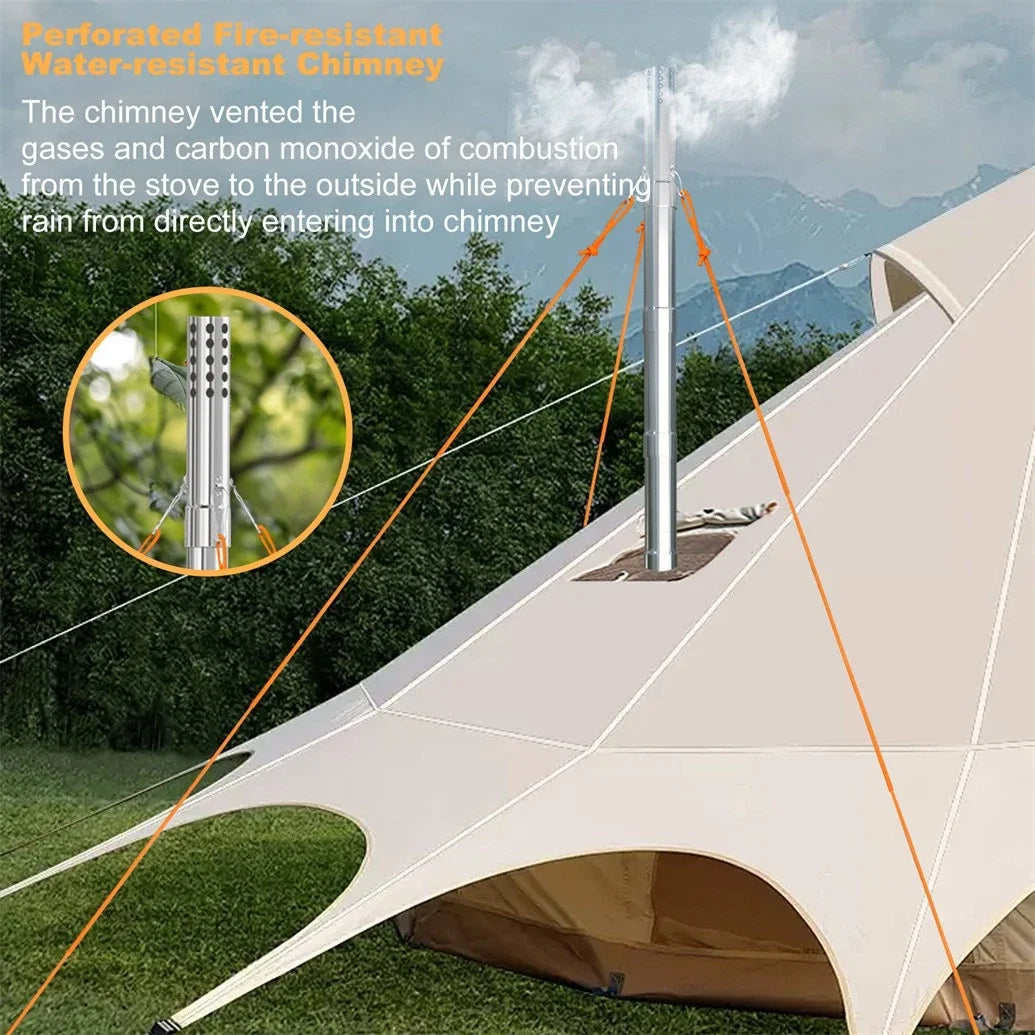 Wood Burning Tent Stove Portable With Six Stainless Chimney Pipes
