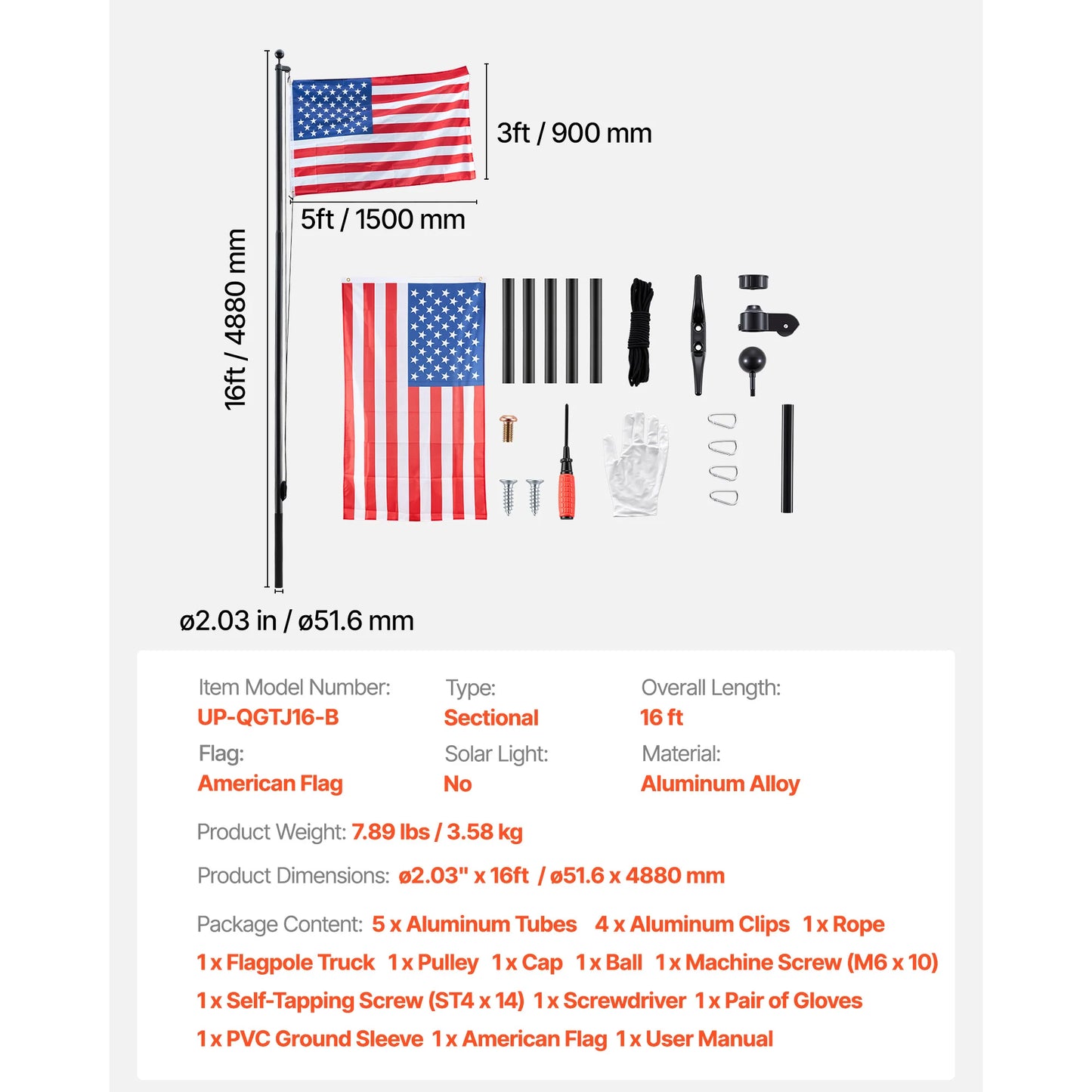 VEVOR Aluminum Flag Pole Kit for Yard With American Flag