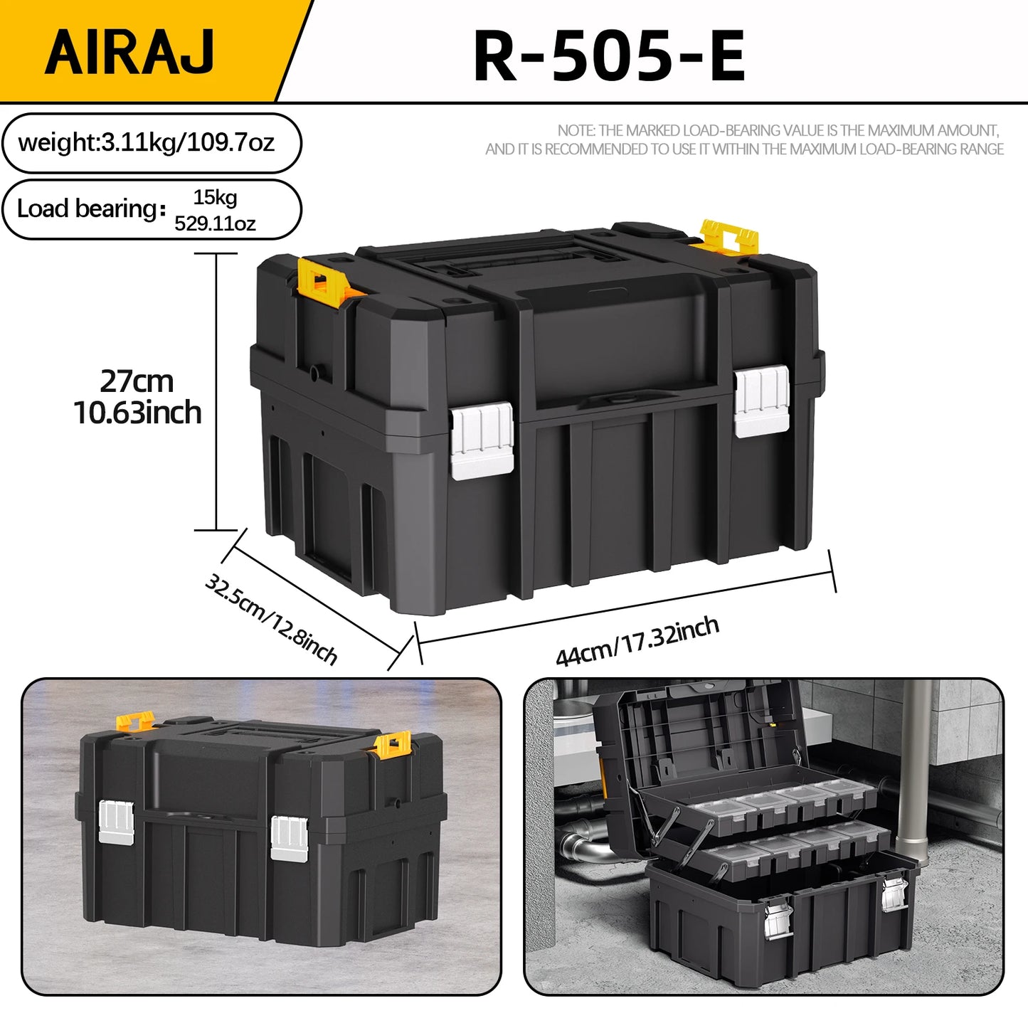 AIRAJ Multifunctional Tier Stackable Tool Organizer Rolling Storage Box
