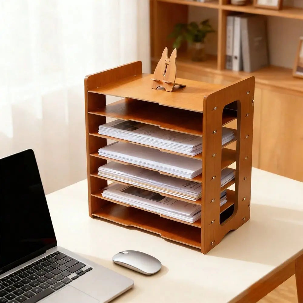 Wood Office Paper Organizer Desktop File Tray Sorter