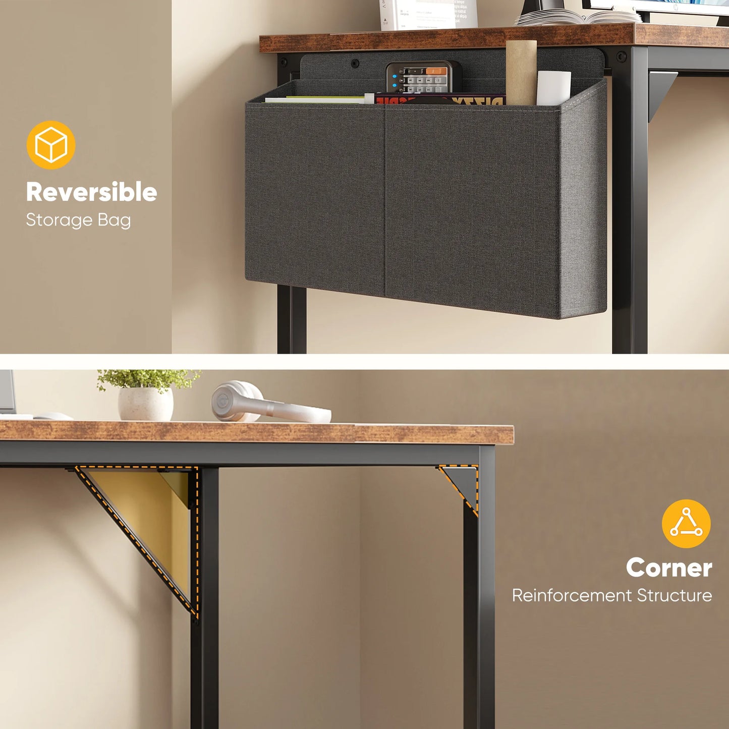 JHK Adjustable Computer Desk With Storage Bag Metal Frame Wood Top Assembly