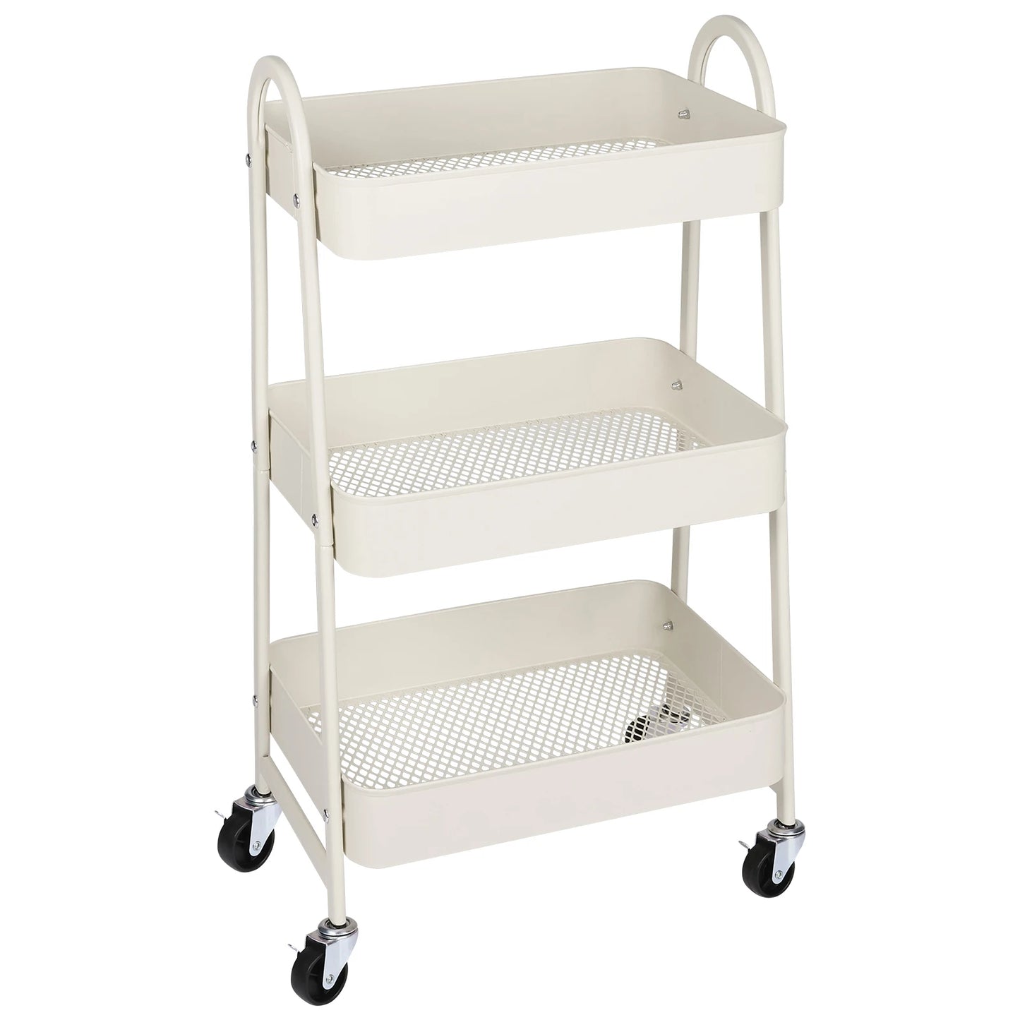 JHK Three Tier Metal Storage Cart With Lockable Wheels