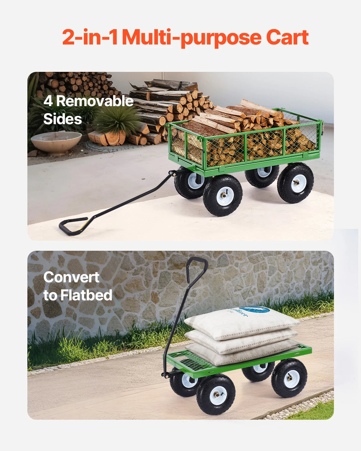 SucceBuy Heavy Duty Steel Garden Cart With Rotating Wheels