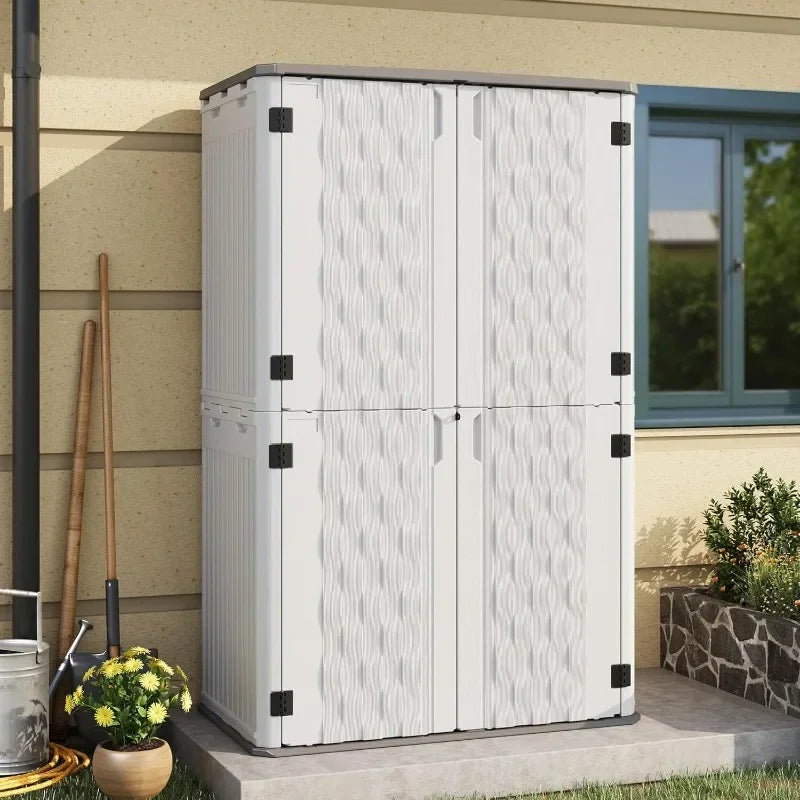 UDPATl0 67 Cu.Ft Outdoor Storage Shed, Vertical Plastic Cabinet Waterproof Sheds with Floor Included for Pool, Backyards, Garden