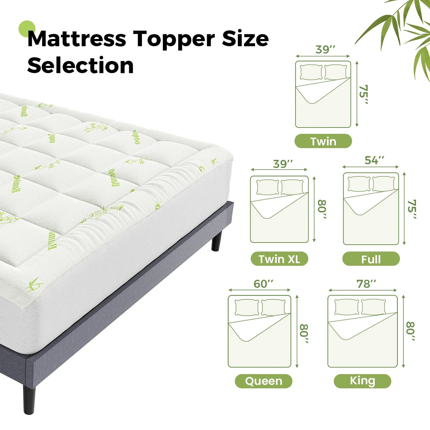 JHK Soft Bamboo Fiber Mattress Topper With Deep Pockets
