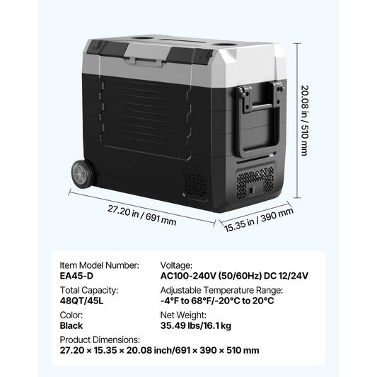SucceBuy 35L 45L 55L Portable Foldable Handle Car Refrigerator with Wheel -4°F to 68°F Truck Refrigerator with APP Control Compressor Freezer for Camping Picnics Car Home Traval