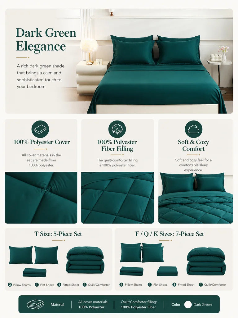 easYum 7-Piece Bedding Set With Comforter Flat Fitted Sheets Pillowcases