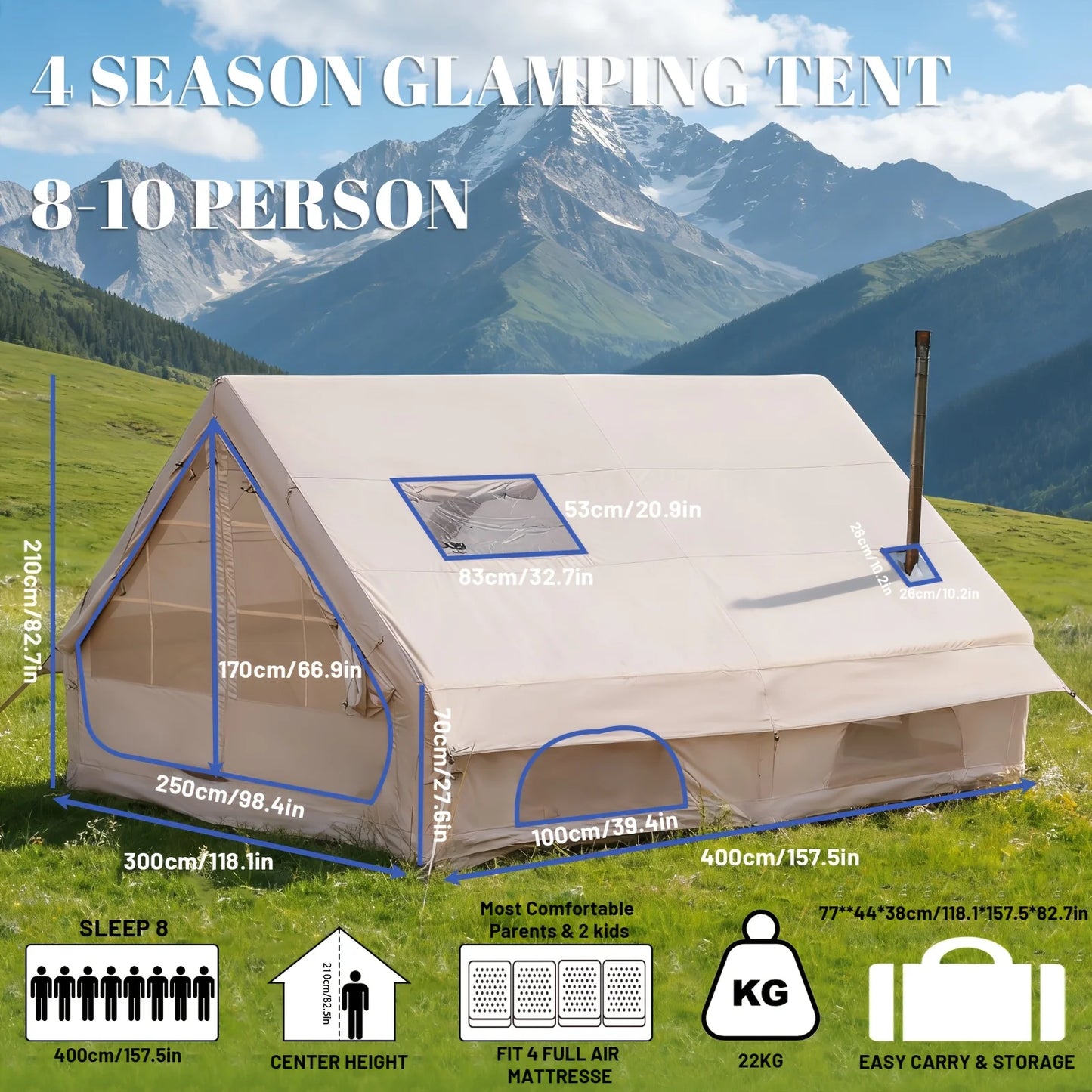 Inflatable Camping Tent With Skylight And Quick Airflow Breathable Mesh